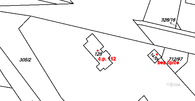 Slatiňany 112 na parcele st. 128 v KÚ Slatiňany, Katastrální mapa