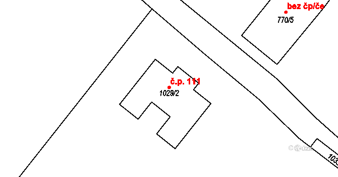Hranice 111 na parcele st. 1029/2 v KÚ Hranice u Nových Hradů, Katastrální mapa