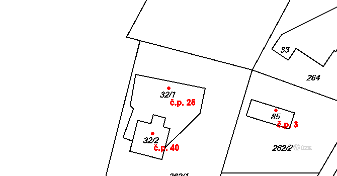 Dolní Fořt 25, Uhelná na parcele st. 32/1 v KÚ Dolní Fořt, Katastrální mapa