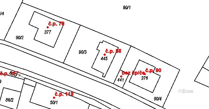 Ptice 88 na parcele st. 445 v KÚ Ptice, Katastrální mapa