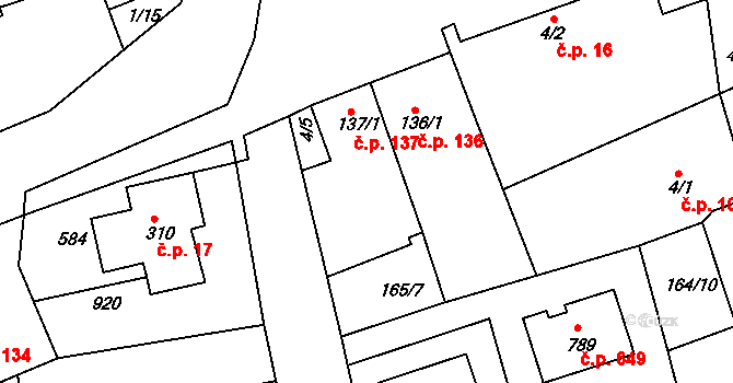 Chýně 137 na parcele st. 137/1 v KÚ Chýně, Katastrální mapa