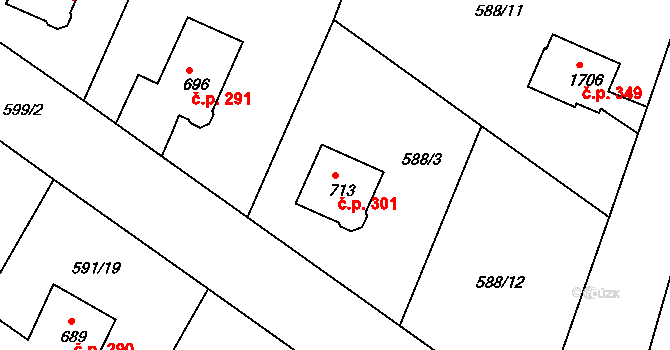 Broumov 301 na parcele st. 713 v KÚ Broumov, Katastrální mapa