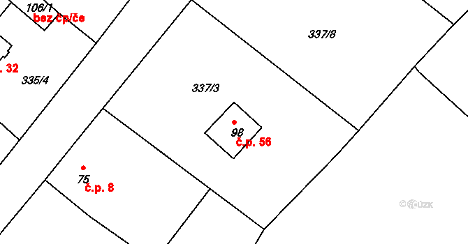 Kozojedy 56 na parcele st. 98 v KÚ Kozojedy, Katastrální mapa