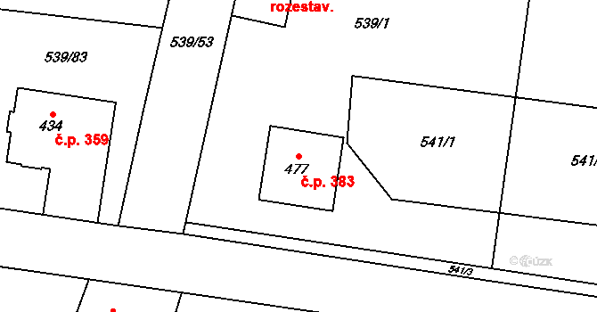 Čechy pod Kosířem 383 na parcele st. 477 v KÚ Čechy pod Kosířem, Katastrální mapa