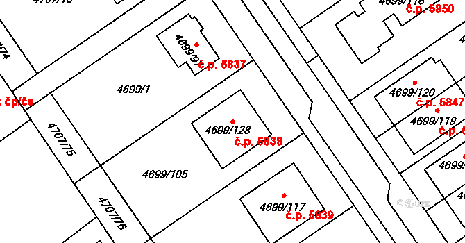 Chomutov 5838 na parcele st. 4699/128 v KÚ Chomutov I, Katastrální mapa