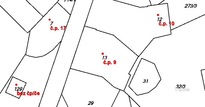 Lipovka 9, Rychnov nad Kněžnou na parcele st. 13 v KÚ Lipovka u Rychnova nad Kněžnou, Katastrální mapa