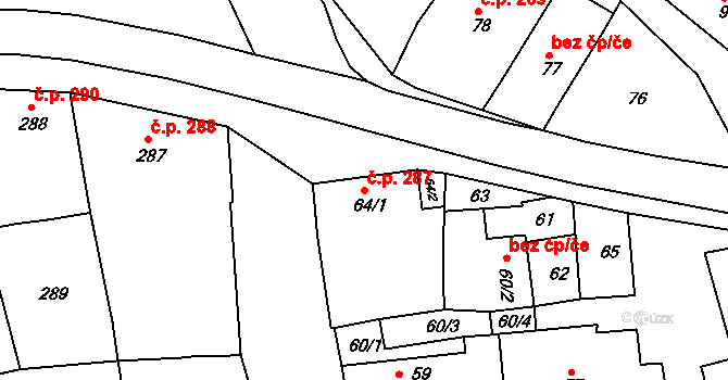 Borkovany 287 na parcele st. 64/1 v KÚ Borkovany, Katastrální mapa