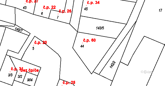 Boškůvky 60, Prusy-Boškůvky na parcele st. 44 v KÚ Boškůvky, Katastrální mapa