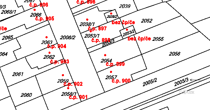 Holešov 899 na parcele st. 2054 v KÚ Holešov, Katastrální mapa