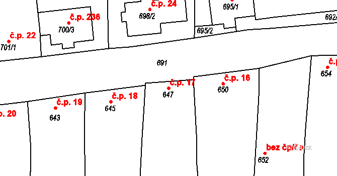 Oleksovice 17 na parcele st. 647 v KÚ Oleksovice, Katastrální mapa