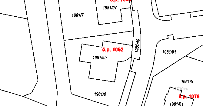 Nivnice 1052 na parcele st. 1981/95 v KÚ Nivnice, Katastrální mapa