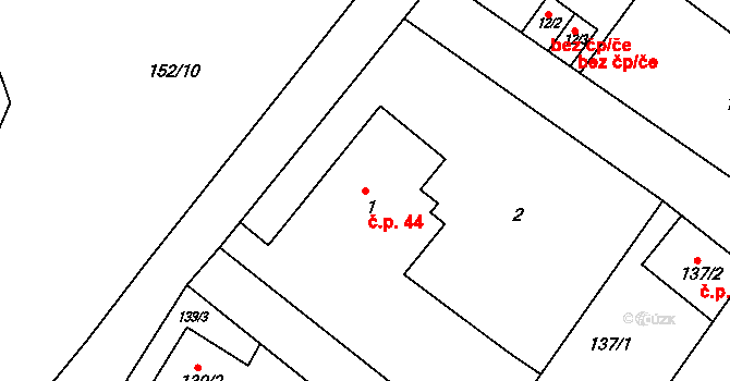 Přerov IX-Lýsky 44, Přerov na parcele st. 1 v KÚ Lýsky, Katastrální mapa
