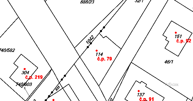 Chvalovice 79, Kovanice na parcele st. 114 v KÚ Chvalovice u Nymburka, Katastrální mapa