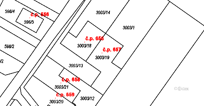 Želešice 657 na parcele st. 3003/19 v KÚ Želešice, Katastrální mapa