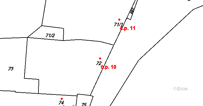 Chvalešovice 10, Dříteň na parcele st. 72 v KÚ Chvalešovice, Katastrální mapa