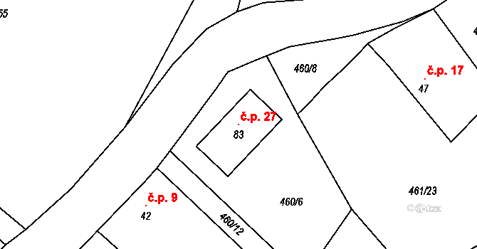 Radvančice 27, Zbraslavice na parcele st. 83 v KÚ Útěšenovice, Katastrální mapa