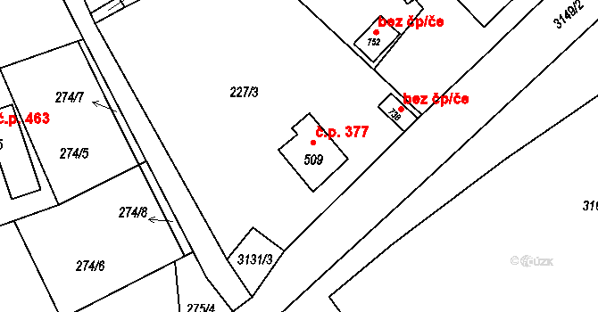 Bečov nad Teplou 377 na parcele st. 509 v KÚ Bečov nad Teplou, Katastrální mapa