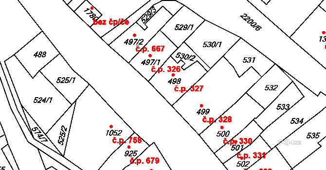 Jáchymov 327 na parcele st. 498 v KÚ Jáchymov, Katastrální mapa