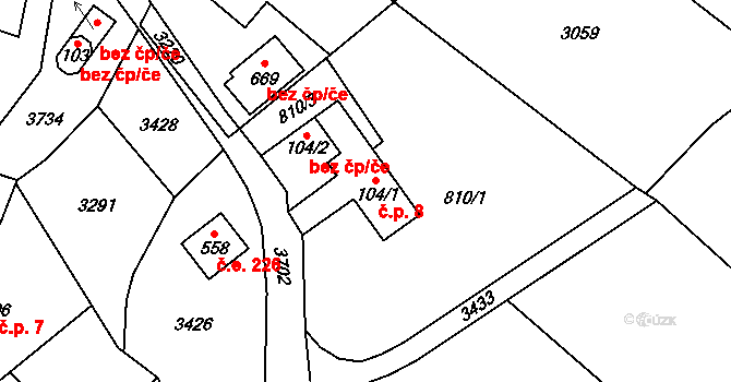 Michovka 8, Koberovy na parcele st. 104/1 v KÚ Besedice, Katastrální mapa