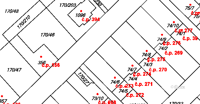 Brandýsek 274 na parcele st. 74/7 v KÚ Brandýsek, Katastrální mapa