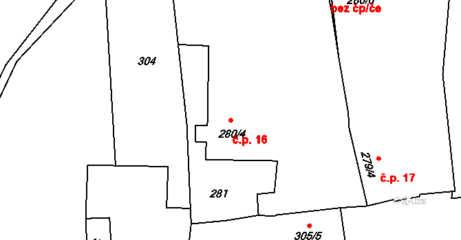 Lety 16 na parcele st. 280/4 v KÚ Lety u Dobřichovic, Katastrální mapa