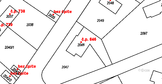 Roztoky 846 na parcele st. 2046 v KÚ Roztoky u Prahy, Katastrální mapa