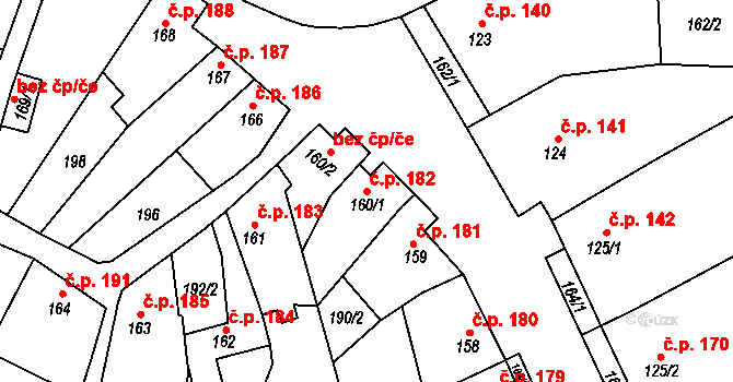 Dambořice 182 na parcele st. 160/1 v KÚ Dambořice, Katastrální mapa