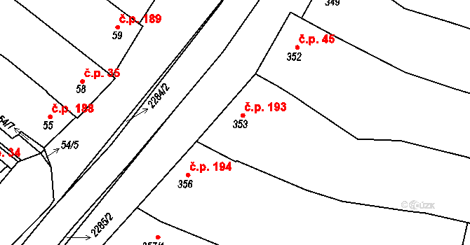 Svatobořice 193, Svatobořice-Mistřín na parcele st. 353 v KÚ Svatobořice, Katastrální mapa