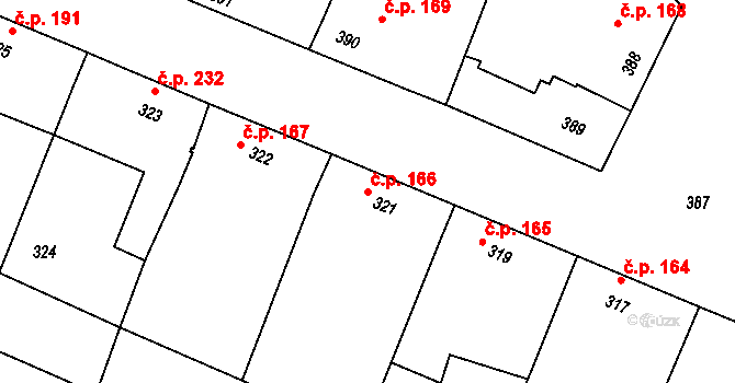 Těmice 166 na parcele st. 321 v KÚ Těmice u Hodonína, Katastrální mapa