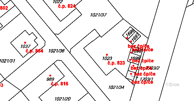 Polná 823 na parcele st. 1023 v KÚ Polná, Katastrální mapa