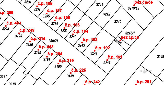 Vyškov-Město 193, Vyškov na parcele st. 3243 v KÚ Vyškov, Katastrální mapa
