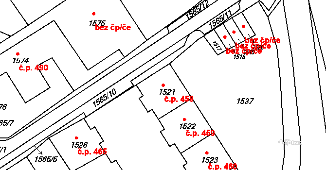 Pod Bezručovým vrchem 458, Krnov na parcele st. 1521 v KÚ Krnov-Horní Předměstí, Katastrální mapa