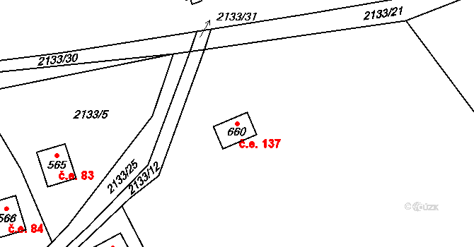 Horní Lomná 137 na parcele st. 660 v KÚ Horní Lomná, Katastrální mapa