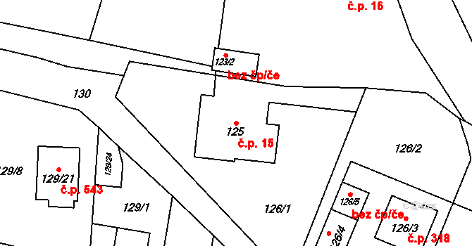 Krmelín 15 na parcele st. 125 v KÚ Krmelín, Katastrální mapa