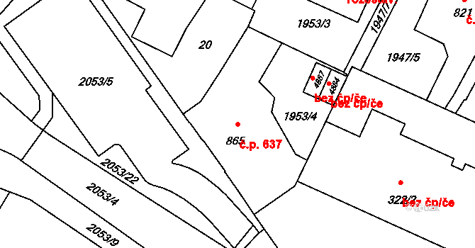 Šumperk 637 na parcele st. 865 v KÚ Šumperk, Katastrální mapa