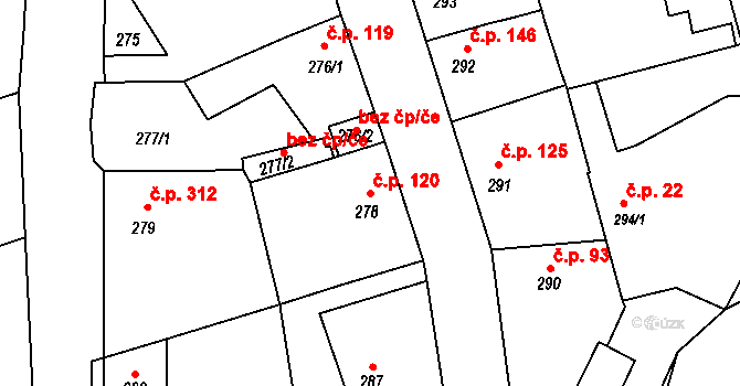Libušín 120 na parcele st. 278 v KÚ Libušín, Katastrální mapa