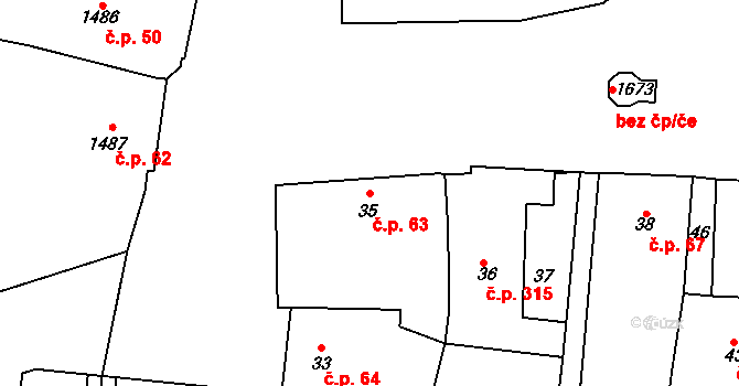 Buštěhrad 63 na parcele st. 35 v KÚ Buštěhrad, Katastrální mapa