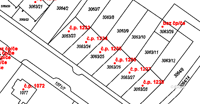 Frýdlant 1235 na parcele st. 3063/25 v KÚ Frýdlant, Katastrální mapa