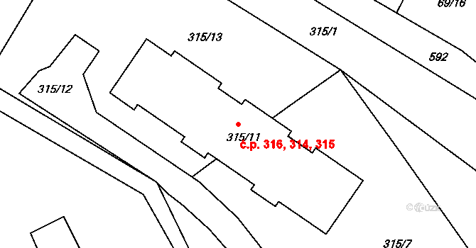 Loděnice 314,315,316 na parcele st. 315/11 v KÚ Loděnice u Berouna, Katastrální mapa