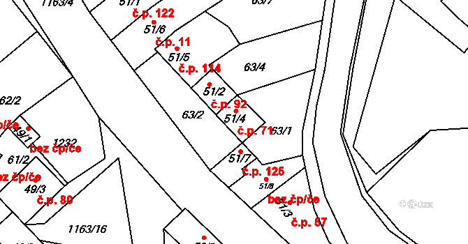Chvalčov 71 na parcele st. 51/4 v KÚ Chvalčov, Katastrální mapa