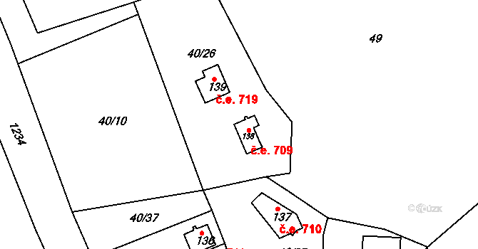 Dalov 709, Šternberk na parcele st. 138 v KÚ Dalov, Katastrální mapa