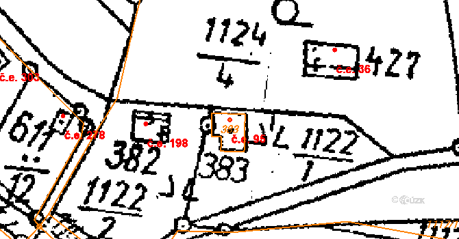 Vráž 95 na parcele st. 383 v KÚ Vráž u Berouna, Katastrální mapa