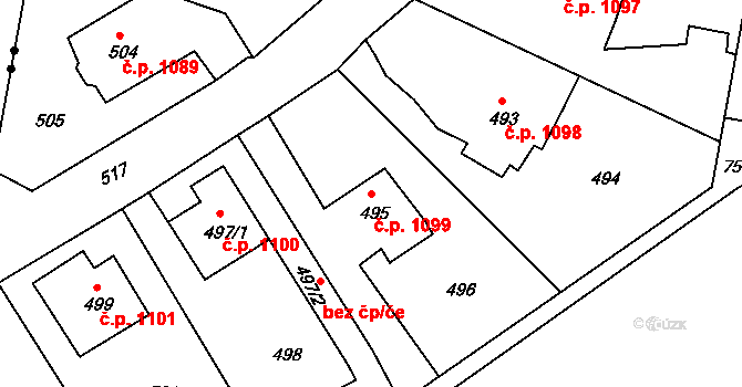 Hořovice 1099 na parcele st. 495 v KÚ Velká Víska, Katastrální mapa