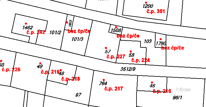 Cvikov I 227, Cvikov na parcele st. 57 v KÚ Cvikov, Katastrální mapa