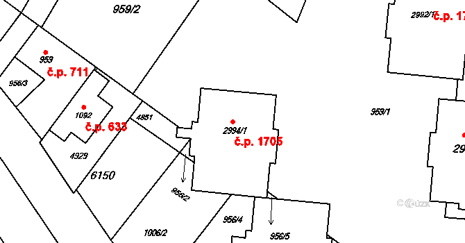 Rožnov pod Radhoštěm 1705 na parcele st. 2994/1 v KÚ Rožnov pod Radhoštěm, Katastrální mapa