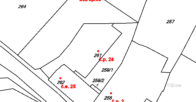Záborná Lhota 24, Chotilsko na parcele st. 261 v KÚ Záborná Lhota, Katastrální mapa