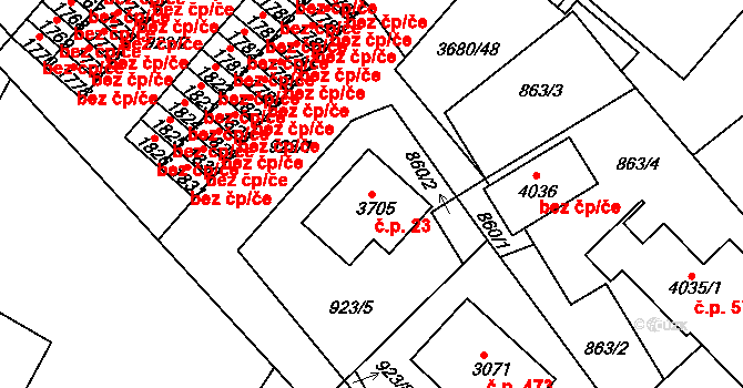 Ostrovské Předměstí 23, Lanškroun na parcele st. 3705 v KÚ Lanškroun, Katastrální mapa
