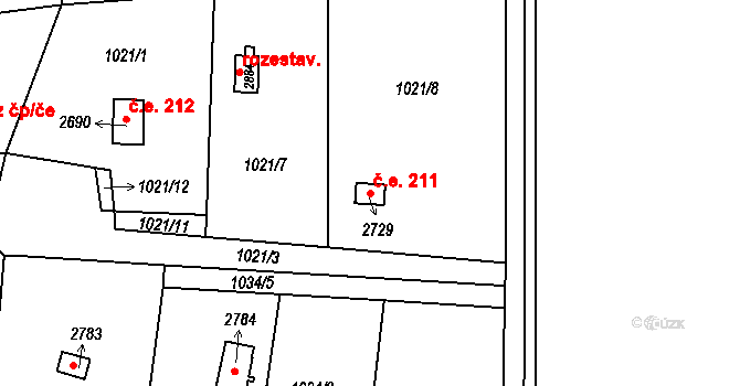 Choceň 211 na parcele st. 2729 v KÚ Choceň, Katastrální mapa