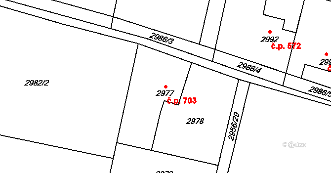 Dolní Lutyně 703 na parcele st. 2977 v KÚ Dolní Lutyně, Katastrální mapa
