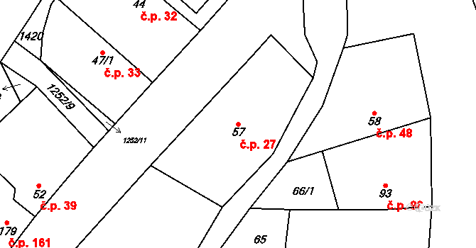 Krchleby 27 na parcele st. 57 v KÚ Krchleby u Nymburka, Katastrální mapa